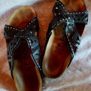 Birkenstock Betula Black Leather Criss Cross Strap Beaded Sandals EU 39 US 8.5
